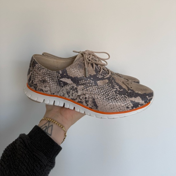 Cole Haan Snakeskin Embossed Leather Lace-Up Sneakers - Picture 2 of 6